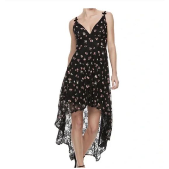 Disney Princess High Low Lace Overlay Black Floral Evening Dress Size XS - Picture 1 of 12